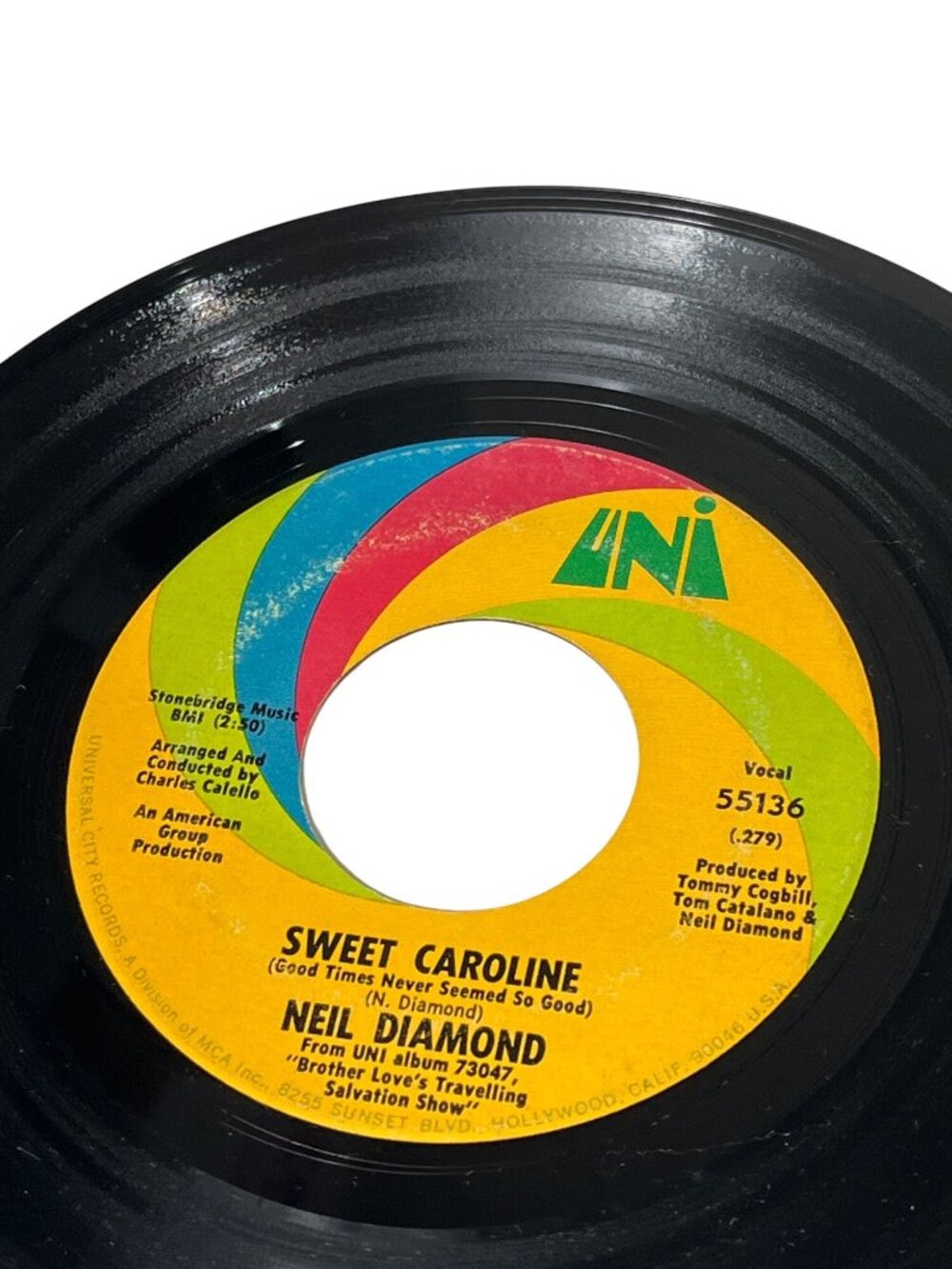 Sweet Caroline / Dig In Vinyl 45 RPM Record By Neil Diamond UNI Records 55136 R2 - Picture 4 of 4